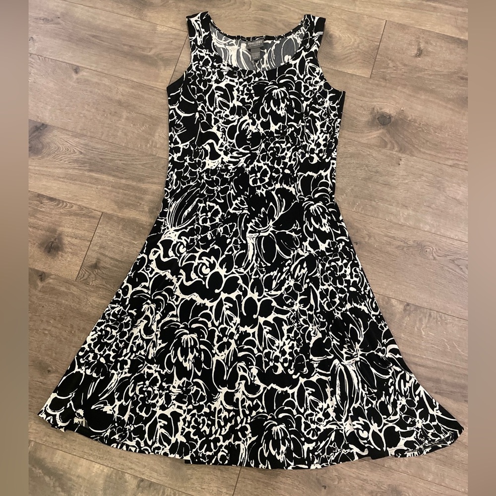 Additions by Chicos Dress Size 0 Slinky Black White Floral